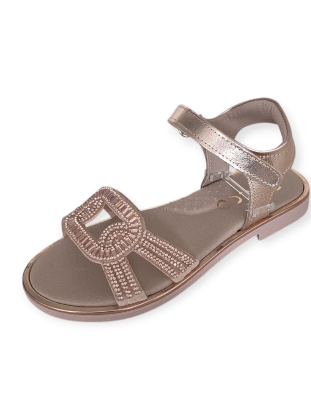 Ricco Girl’s rose gold leather rhinestone Velcro sandals size 1.5/2